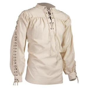 Men's Loose Linen Medieval Gothic Renaissance Shirt Long Sleeve Viking Pirate... - Picture 1 of 8