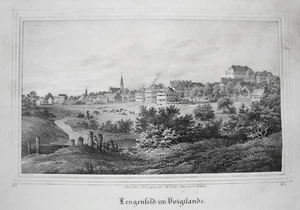 Lengenfeld Vogtland Sachsen alte Lithographie aus Saxonia 1835-1841 - Bild 1 von 1
