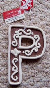 "P" Initial Ornament by North Pole Trading Company 5" Gingerbread & Icing Look - Picture 1 of 2