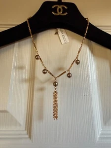 COLLAR NINA RICCI VINTAGE 1989-1991 ICÓNICO PERLA SINTÉTICA ORO 24K 16"-18" - Imagen 1 de 24