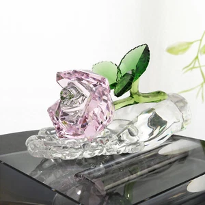 Figura de cristal rosa rosa flor en la mano estatua de colección decoración de boda - Imagen 1 de 6