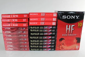 Lot of 31 Cassettes -7 TDK D90, 13 Sony HF60, 8 Fuji DR-I 60, 3 Maxell UR's New - Picture 1 of 6