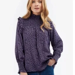 Barbour Midhurst Top Size High Neck Floral Smocked Top Ditzy Peasant Size 10 - Picture 1 of 7