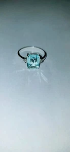 Anello regalo pietra taglio smeraldo argento 925 CT 5,25 CT creato a mano acquamarina fatto a mano - Foto 1 di 4