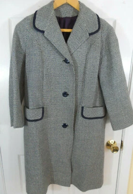 Vintage Blue & White Tweed Coat Unlabeled Approx Womens M Very Cute! - Image 1 of 4