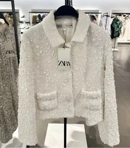 ZARA WOMAN NWT SS24 ZW COLLECTION SHORT SEQUIN JACKET WHITE 2883/160 size XS - Picture 1 of 7