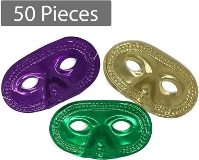 Podzly 50 Mardi Gras Masks - Metallic Masquerade Half Party Masks - Ideal for Ma - Image 1 of 4
