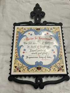Vintage Berggren Trayner Swedish Folk Art Tile Trivet - Recipe For Happiness - Picture 1 of 4