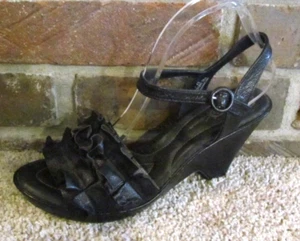 Sandalia Born Crown negra para mujer tacón de cuero punta abierta talla 11/43 - Imagen 1 de 6