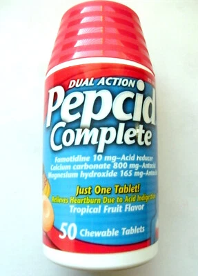 Pepcid Completo Doble Acción Sabor Fruta Tropical 50 Comprimidos Masticables Exp 8/2027 Foto 1 de 2