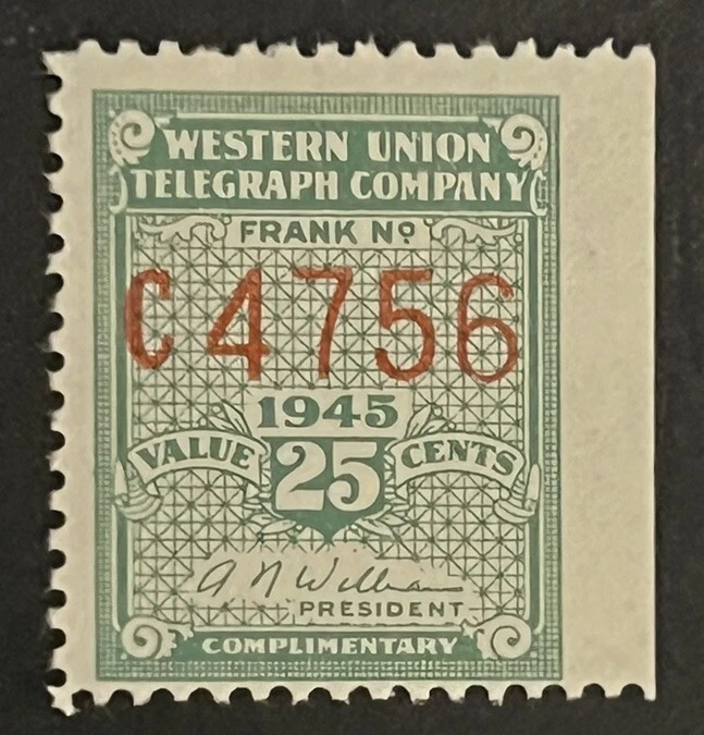 Travelstamps: 1945 US Stamps Scott #16T113 WESTERN UNION 25c TELEGRAPH MNH OG - Image 1 of 4