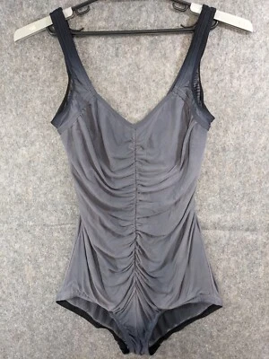 De Colección Azul Traje de Baño Mujer 16 Una Pieza Desvanecido Negro Gris Acanalado Delantero Abierto Espalda Foto 1 de 4