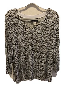 Womens ALEX Evenings Animal Print Glitter V neck top. Size 2X. Shoulder pads. - Picture 1 of 5