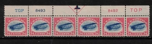 USA #C3 Mint Fine - Very Fine Never Hinged Plate #8492 #8493 Strip Of Six - Picture 1 of 2