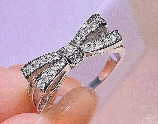2Ct Round Cut Lab-Created Diamond Bow Ring For Women 14K White Gold Finish - Image 1 of 1
