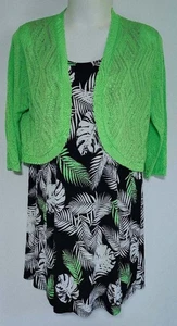 Kim Rogers Mujer 1X Vestido y Suéter Chaqueta Conjunto Negro Verde Lima Dos Piezas Arrugas - Imagen 1 de 4