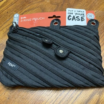 ZIPIT GRILLZ Monster 3-Ring Pouch/Pencil Case in Black With Gold Teeth. New - Image 1 of 3