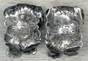 2 Antik Vintage Sterling 925 Figur Welpe Hund Schal Clip Dia Signiert TB 16g - Bild 1 von 14
