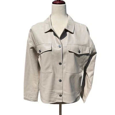 Chaqueta de cuero sintético Tahari beige topo para mujer mediana nueva con etiquetas botones plateados Foto 1 de 4
