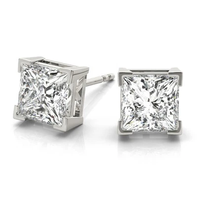 Diamond Stud Earrings E VS1 2 Ct Round IGI Certified Lab created 14K White Gold - Image 1 of 4