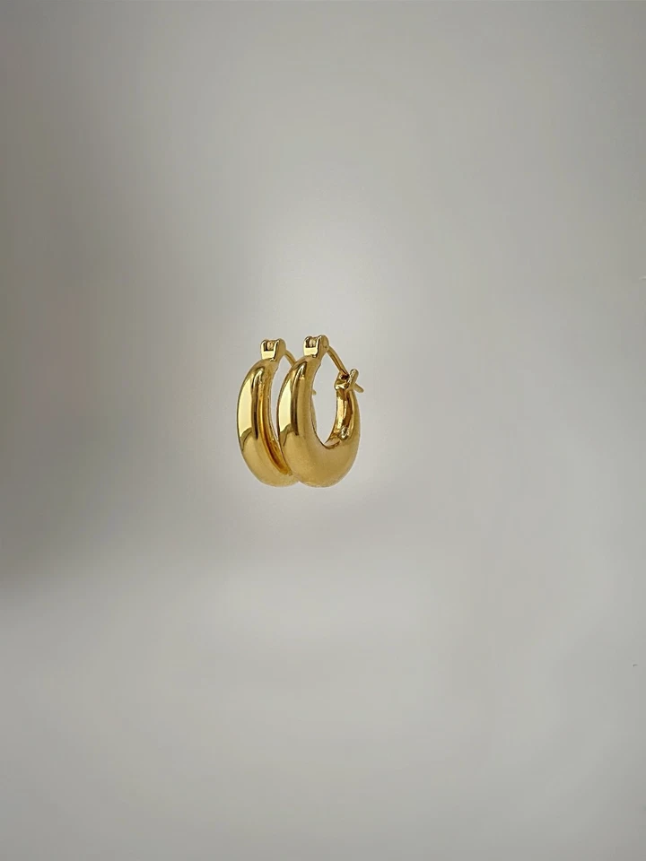 18K Real Gold Japan Electroform Dome Hoop Earrings 15mm Lightweight Gift - Image 1 of 4