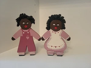 Afroamerikanische Volkskunst handbemalt Holz Land Figur Regal Deko Paar  - Bild 1 von 15