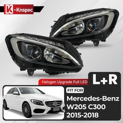 Halogen Upgrade Full LED Headlight For 2015-2018 Mercedes-Benz W205 C300 Pair - Image 1 of 4