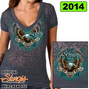 Camisa Sturgis 2014 para damas "Águila Ala Ala Cuello en V" en un Burnout de algodón ahumado. OK - Imagen 1 de 2