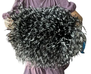 Ostrich Feather Muff Vintage with Satin Pocket RIES Zipper Black White Rare Luxe - Picture 1 of 24