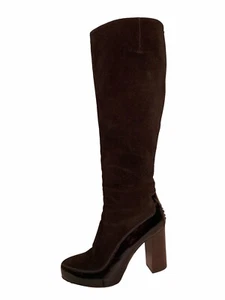 Tods Zip up Block Heel Knee High Boots Black Suede Quality Womens Sz EU 37 US 7 - Picture 1 of 12