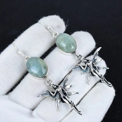 Carino Fairy Orecchini Acquamarina Gemma 925 Argento Gioielli Per Birthday Gifts - Immagine 1 di 4