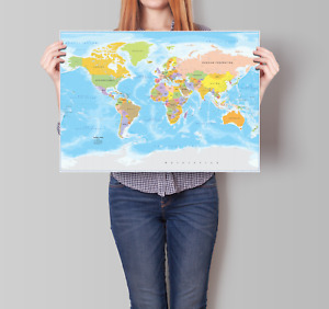 WORLD MAP  PRINT POSTER GLOBE EARTH CONTINENTS WALL ART A1 A2 A4