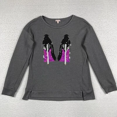 Camisa Juicy Couture para mujer XL gris rizo tacones altos zapatos de salón lentejuelas brillantes preppy Foto 1 de 4