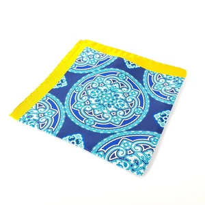 Bäumler Einstecktuch Seide Gelb Türkis Satin Tuch Mandala Orientalisch 32x32 Neu - Bild 1 von 3