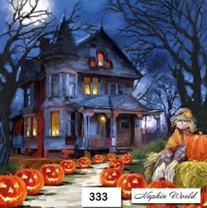 (333) ZWEI Papier Mittagessen Decoupage Kunst Handwerk Servietten - HALLOWEEN SPOOKY PUMPKIN - Bild 1 von 3