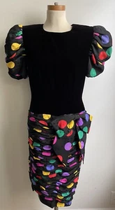 Vintage Saks Fifth Avenue Velvet Silk Polka Dot Drop Waist Party Dress Bow 10 - Picture 1 of 10