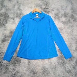 FOOTJOY 1/4 Zip Polo Long Sleeve Top Womens UK 14 Large Blue Stretch Mid Layer - Picture 1 of 18