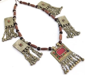 Vintage Gypsy Afghani Tribal Kuchi Banjara Handmade Glass Beads Pendant Necklace - Bild 1 von 3