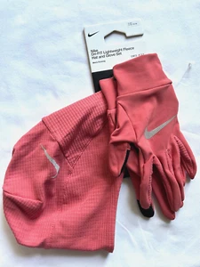 Nike Dri Fit Lightweight Fleece Running Beanie Hat Glove Adobe/Silver Size S-M - Picture 1 of 4