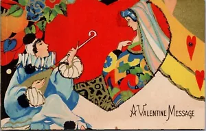 Cartolina San Valentino Art Decò Glitter Uomo Wooing ragazza con canzone - Foto 1 di 2