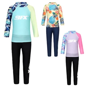 Girls Boys Activewear Swimwear Swimsuit Long Sleeve Sunsuits Holiday Rash Guard - Picture 1 of 28
