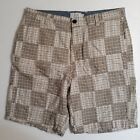 Chaps Mens Size 34 Plaid Madras Shorts With 8 In Inseam Tan Beige Black