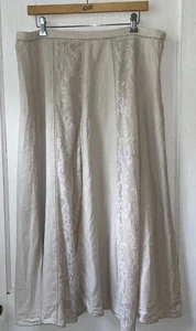 Coldwater Creek Skirt Linen Blend Lace Panels Lagenlook Cottagecore Beige L - Picture 1 of 9
