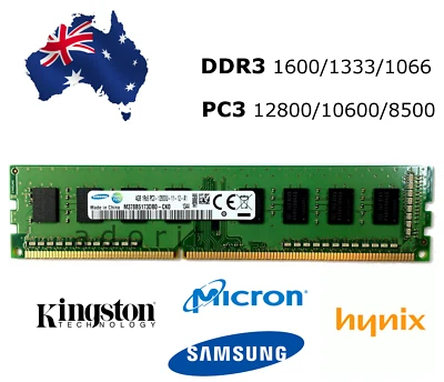 4GB DDR3 Desktop RAM Memory PC3 1600 1333 DIMM 12800 10600 Various Brands - Image 1 of 4
