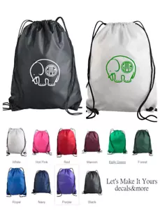 ELEFANT MONOGRAMMIERTER NAME PERSONALISIERTER KORDELZUG RUCKSACK NYLON GESCHENKTASCHE TASCHE - Bild 1 von 1