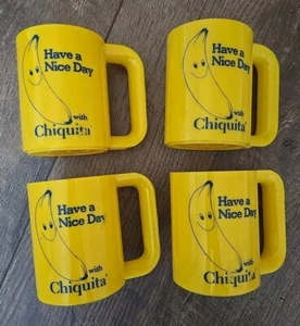 Vintage Chiquita Marke Bananen Werbeartikel gelb Plastikbecher 4er Set Made in USA - Bild 1 von 11
