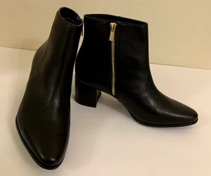 Calvin Klein Women's Genuine Leather Ankle Booties Black 8.5M NEW - Picture 1 of 17