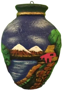 Vintage Tonkrug geformt Wandbehang mit Szene der großen Mauer Berge Geschenk - Bild 1 von 4