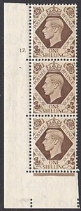 GB GVI 1937 1/- corner strip of 3 MNH cyl 17 dot...........................69648 - Picture 1 of 1