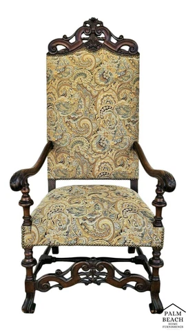 Antique Italian Renaissance Revival Style Carved Walnut Throne Chair Circa 1900 Cover